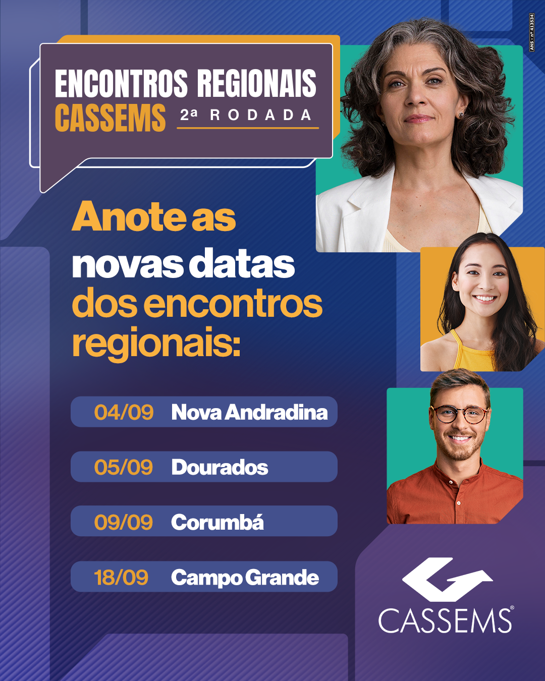 E para encerrar os Encontros Regionais de 2024, beneficiários de Campo Grande poderão apresentar sugestões à diretoria da Cassems no encontro marcado para o dia 18 de setembro, às 17h no Grand Park Hotel, localizado na Avenida Afonso Pena, n. 5.282.